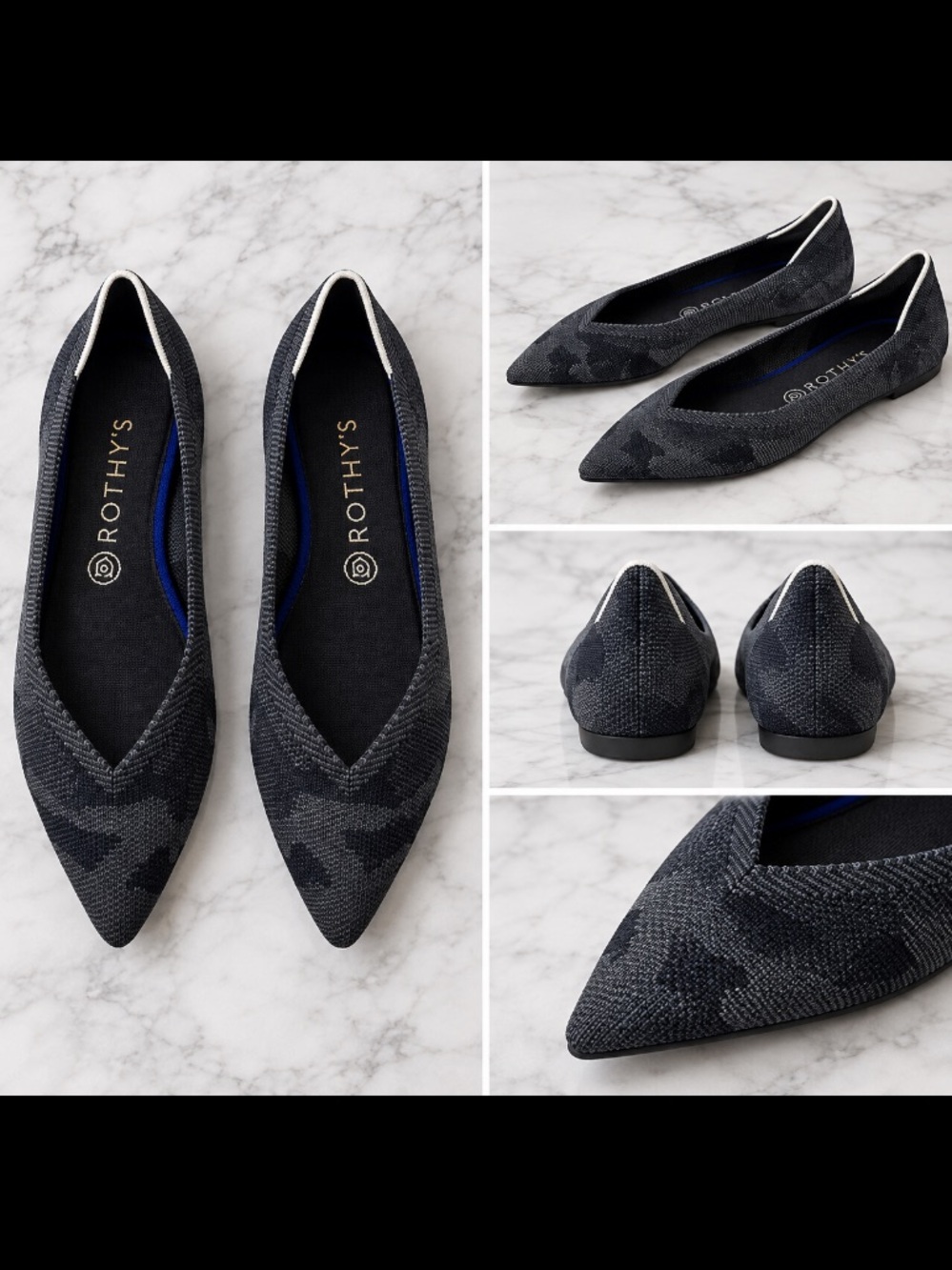 Rothy's Pointed Toe Flats in Charcoal Camouflage